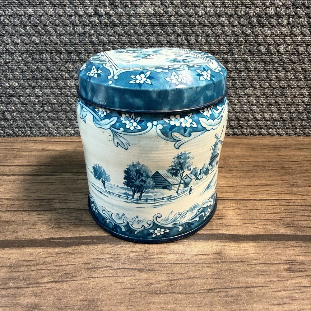 Daher 4" Metal Tin Container Canister Made in England Delft-Windmills-Country
